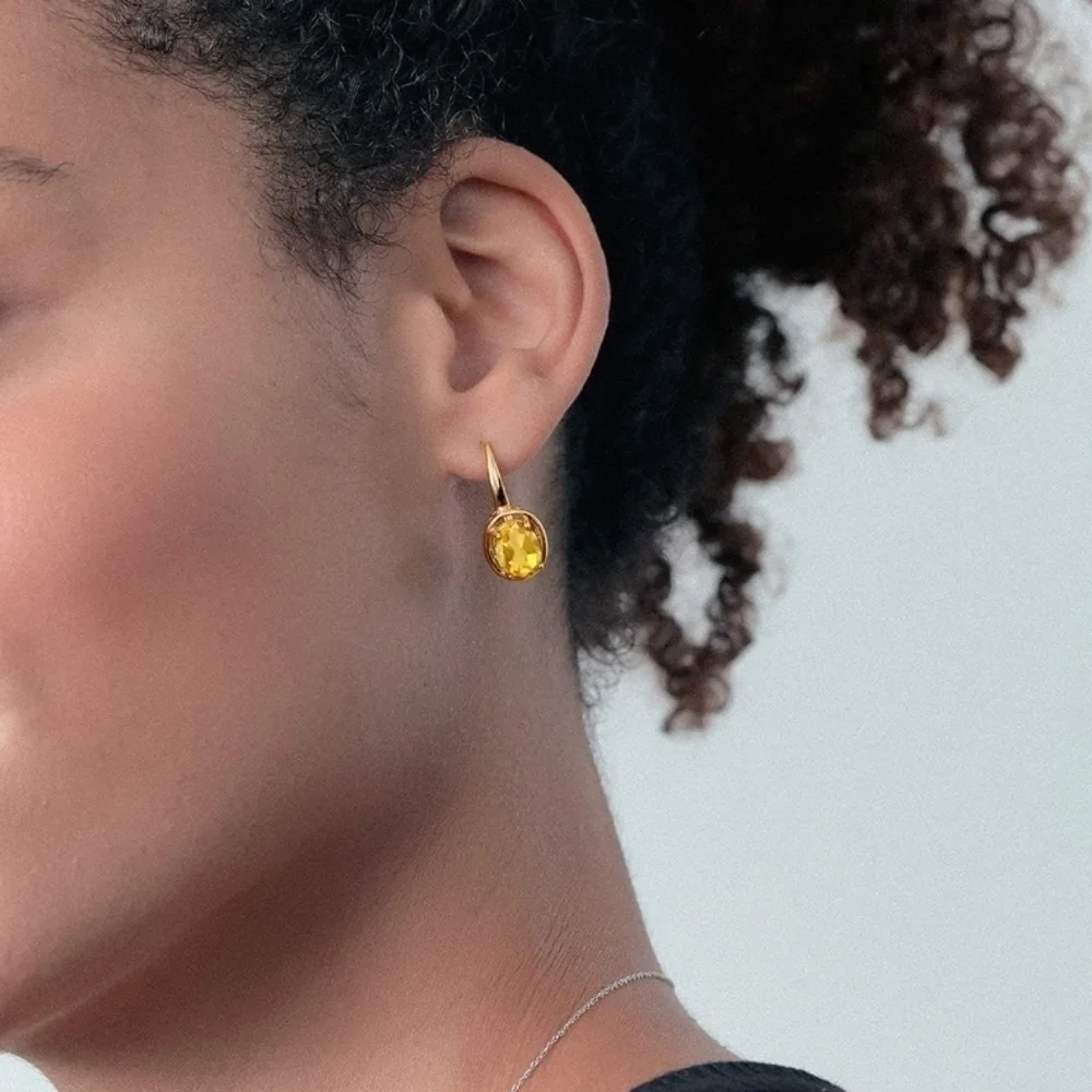 18K Yellow Gold 3.0ct Citrine Dangle Earrings Anniversary Gift Birthstone 925